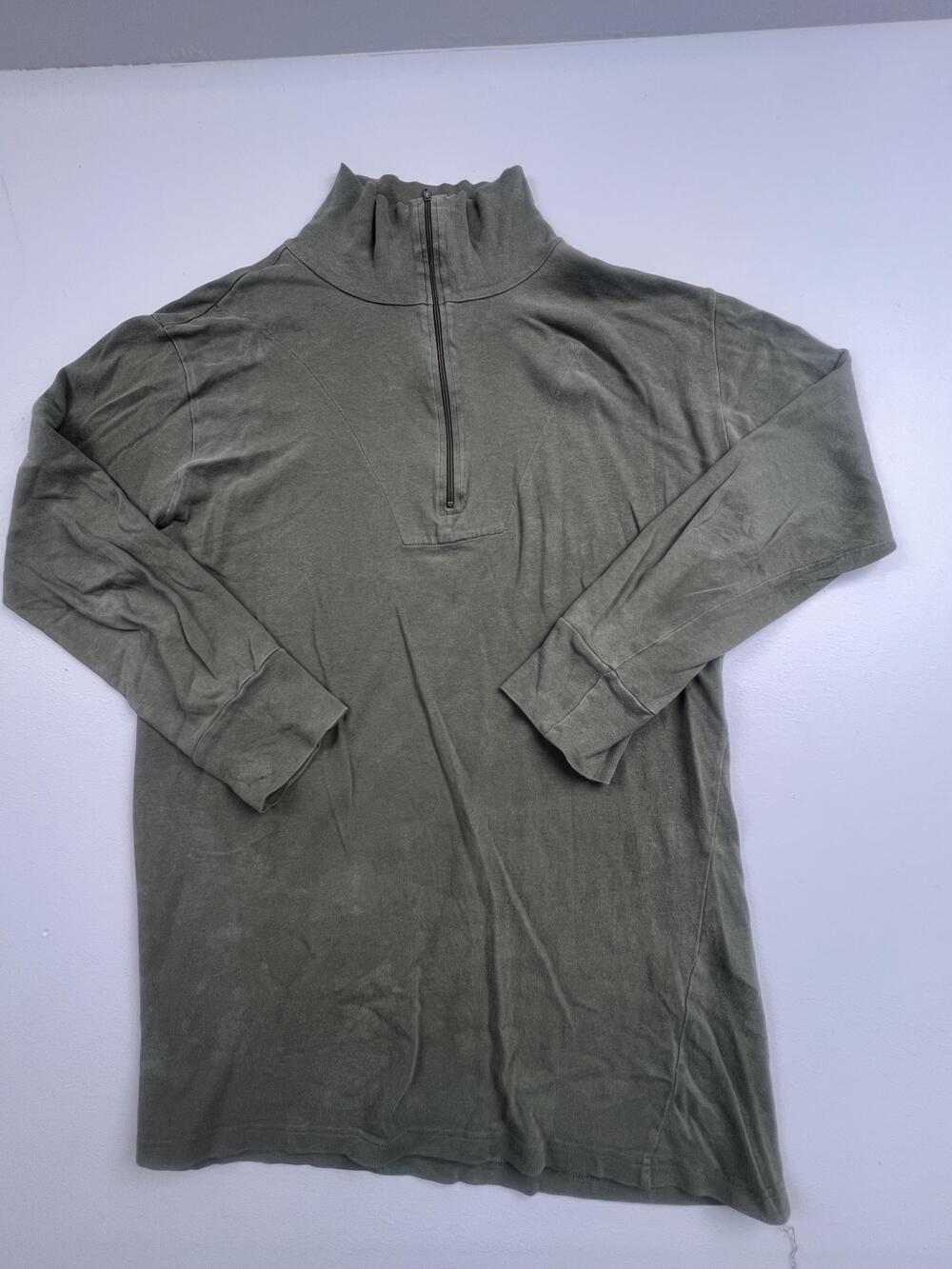POWERHOUSE Shirt Mens EU 42 Green Quarter Zip Mock Neck Long Sleeve Cotton